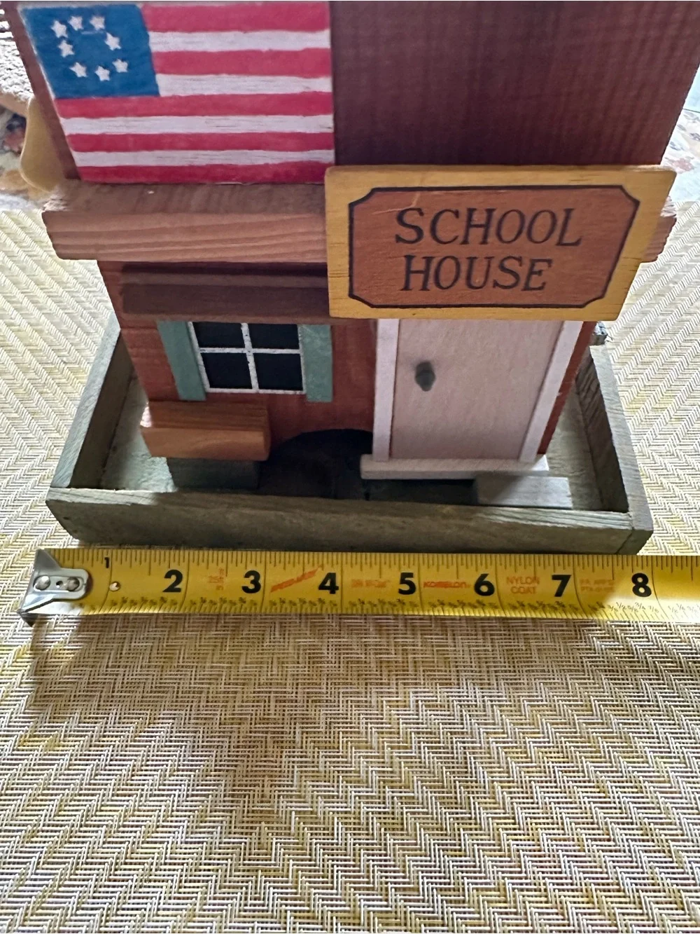 Wooden School House Decorative Bird feeder Brown with Green Accents
